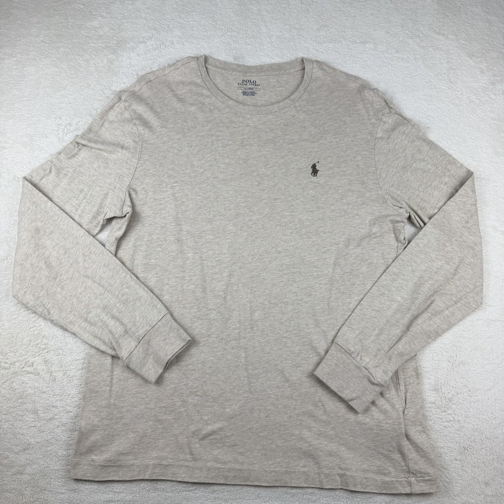 Polo Ralph Lauren Mens Long Sleeve T-Shirt‎ Oatmeal Beige Heather Cotton Pony M